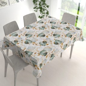 Biante Veľký dekoračný obdĺžnikový obrus Leona LN-174 Zelené listy na režnom 200x240 cm