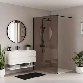 Bezrámová sprchová zastena REA FLEXI BLACK 110 cm, čierna/hnedá dymová - bez vaničky