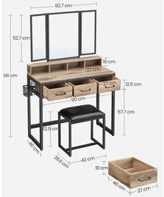 Toaletný stolík s taburetkou 28,6x42 cm FLORA hnedá/čierna