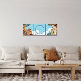 Obraz - Medzi domami (s hodinami) (90x30 cm)