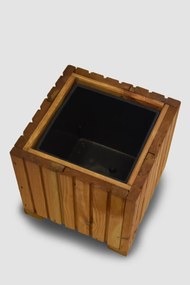 Štvorcový drevený truhlík s plastovou vložkou - svetlohnedá, 25x25x25