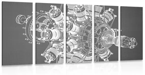5-dielny obraz hviezdicový motor - 200x100