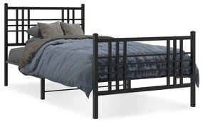 Kovový rám postele s čelom a podnožkou čierny 100x190 cm 376336