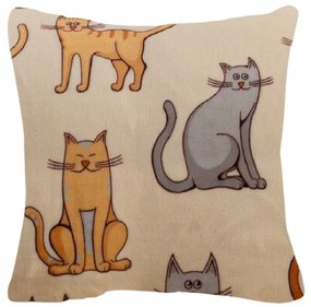 Mikroplyšový povlak na vankúšik COLORED CATS 45x45 cm, krémový