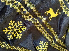 Čierna vianočná mikroplyšová deka GOLDEN DEER Rozmer: 160 x 200 cm