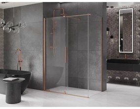Mexen Velar, sprchový kút s posuvnými dverami 160(dvere) x 100(stena) cm, 8mm číre sklo, medená matná, 871-160-100-01-65
