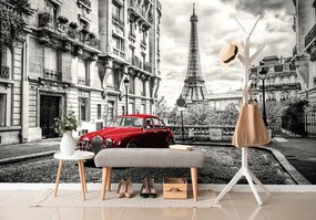 Fototapeta červené retro auto v Paríži - 150x100