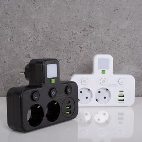 Toolight Toolight, JNH017, zásuvkový rozbočovač 2 zásuvky + 2× USB-A + USB-C s LED svetlom, biela, OSW-56309