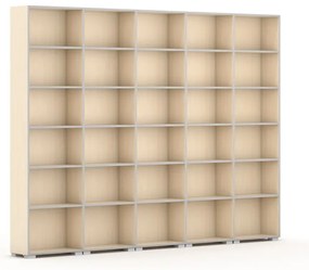 Knižnica SILVER LINE, 5 stĺpcov, 2230 x 3000 x 400 mm, breza