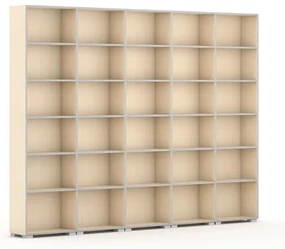 Knižnica SILVER LINE, 5 stĺpcov, 2230 x 3000 x 400 mm, breza