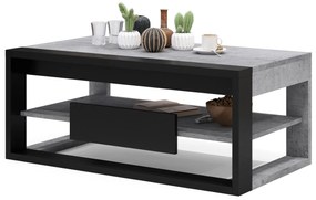 FRAME Beton Millenium / Čierny mat - MODERNÝ STÔL SO ZDVÍHACÍM VRCHOM + ÚLOŽNÝM PRIESTOROM + POLICA