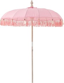 Biely slnečník so drevenou tyčou a strapcami Flavie Blue - ∅ 180*260 cm
