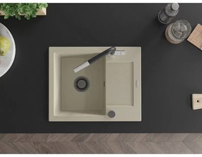 Mexen Enzo, 1-komorový granitový drez 576x465x174 mm a drezová batéria Flora, béžová, 6506-69-670401-07-B