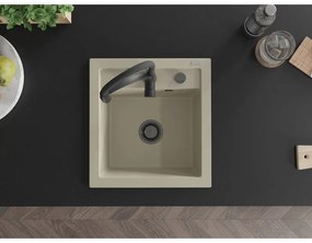 Mexen Vito, 1-komorový granitový drez 490x520x210 mm a drezová batéria Aster, béžová, 6503-69-73450-70-B