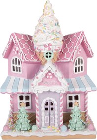 Ružový svietiaci LED domček Pastel Christmas Chic - 21*14*28 cm / 2*AAA