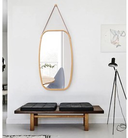 Závesné zrkadlo s bambusovým rámom Lemi 3, 43 x 1,5x 76 cm