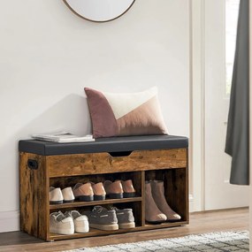 Botník s lavicou a úložným priestorom, 80x30x44cm, tmavá hnedá/čierna
