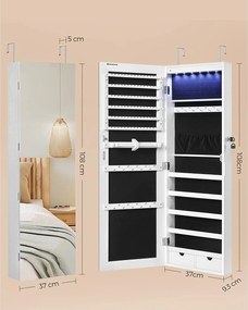 LED Skrinka na šperky, na stenu/dvere, biela