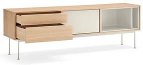 Krémovobiela TV komoda v dubovom dekore Teulat Yoko