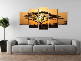 Gario Obraz s hodinami Akácia v Serengeti - 5 dielny Rozmery: 150 x 70 cm