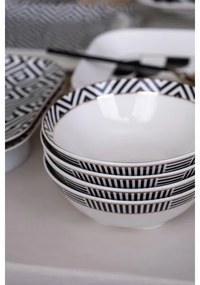 26-dielna jedálenská súprava z kvalitného porcelánu – biela/čierna