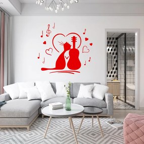Veselá Stena Samolepka Mačička milujúca hudbu Farba: červená, Veľkosť: 60 x 56 cm