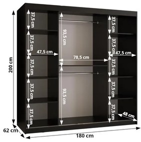 Šatníková skriňa so zrkadlom 180 cm Riana Wa 2 180 (biela + čierna). Vlastná spoľahlivá doprava až k Vám domov. 1063494