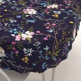 Biante Bavlnený oválny obrus Sandra SA-557 Modro-ružové kvety na tmavo modrom 60x100 cm