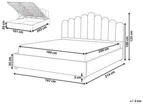 Zamatová posteľ s úložným priestorom 160 x 200 cm sivobéžová VINCENNES Beliani
