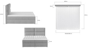 Rozšírená box spring posteľ Adam 200x185cm, sivá