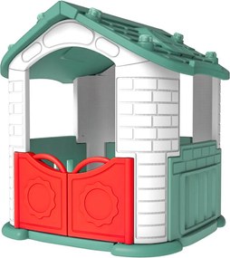 Ramiz Veľký záhradný domček 5v1 pre deti + šmýkačka + basketbalový kôš + záhrada + stôl + 2 stoličky Zelená strecha