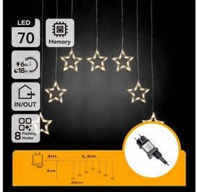 Aigostar - LED vonkajšia vianočná reťaz 70×LED / 230 V, 1,2×1 m, IP44, teplá biela, hviezdy
