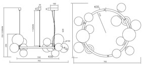 Závesné svietidlo Mila, 14x grafitové sklenené tienidlo, b, o