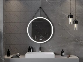 Mexen Reni, LED kúpeľňové zrkadlo s podsvietením 80x80 cm, 6000K, čierny rám, ochrana proti zahmlievaniu, 9812-080-080-611-70