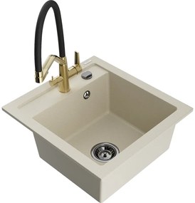 Mexen Vito, 1-komorový granitový drez 520x490x210 mm, drezová batéria Duo, béžová, 6503-69-671701-57-B