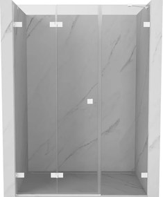 Mexen Lunar-F, ľavé sklápacie sprchové dvere 145 cm, 8mm číre sklo, biely profil, 836S-145-050-20-00-L