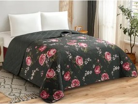 Prehoz na  posteľ Rommy 220x240 cm, kvetinový antracitový%