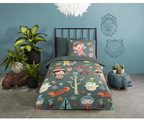 Tmavozelené bavlnené detské obliečky na jednolôžko/predĺžené 140x220 cm Fun – Good Morning