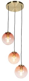 Závesné svietidlo v štýle Art Deco mosadz 45 cm 3-svetlo ružové - Pallon