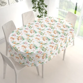Biante Vianočný dekoračný oválny obrus PML-039 Banky a zvončeky 100x140 cm