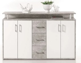 Komoda Drift, šedý betón/biela