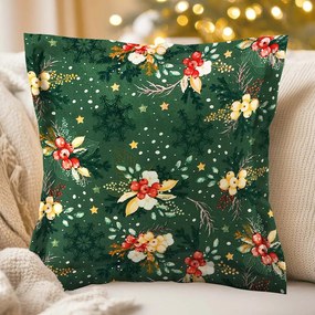 Biante Bavlnená obliečka na vankúš s lemom Sandra SA-713 Vianočné cezmíny na zelenom 60 x 60 cm