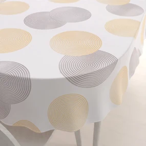 Biante Zamatový oválny obrus Tamara TMR-023 Žlté a sivé designové kruhy na smotanovom 120x180 cm