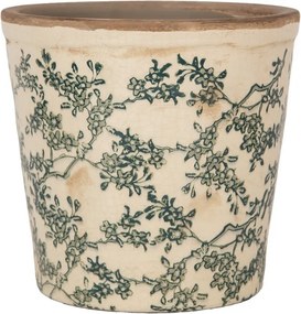 Keramický obal na kvetináč so zelenými kvietkami Gian M - Ø 17*16 cm