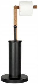 Erga Aurora Small Black, toaletná WC kefa s dreveným držiakom na WC papier na postavenie 19x19x56 cm, hnedá-čierna, ERG-SEP-1340STLAZSBLA