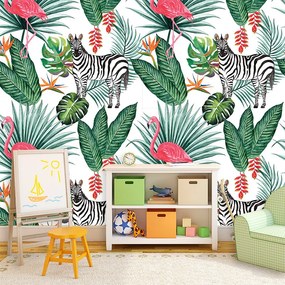 Sablio Tapeta Zebra a Plameniak - 125x75 cm