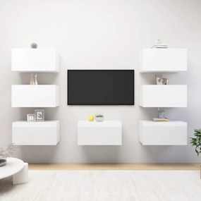 TV skrinky 7 ks vysokolesklé biele 30,5x30x60 cm drevotrieska