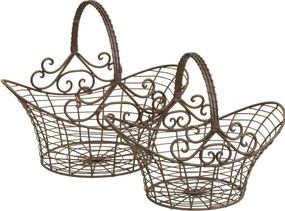 Hnedé dekoračné kovové koše - set 2 ks - 41 * 31 * 35/36 * 24 * 28 cm