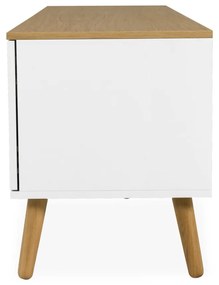 Biely TV stolík s detailmi v dekore dubového dreva Tenzo Dot, šírka 192 cm