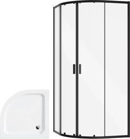 Besco Štvrťkruhový sprchový kút ZARYA BLACK HR 80x80 (90x90) + vanička ALEX biela BESCO-Rozmery: 90x90
